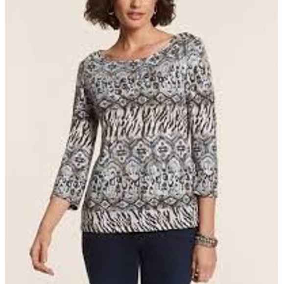 Chico's Desert Divisions Gigi Cotton & Modal Printed 3/4 Sleeve Blouse - Picture 1 of 6